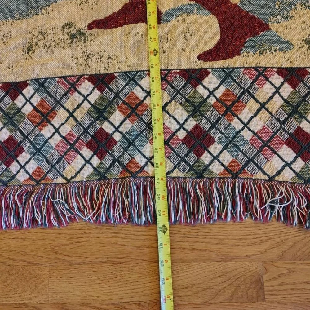 Vtg Golf Scene Woven Knit Throw Blanket Fringe Argyle Pattern 45x60” Warm Cozy